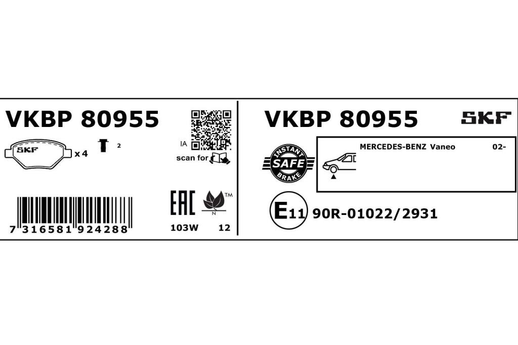 Jogo de 4 pastilhas de travão SKF ref. VKBP 80955